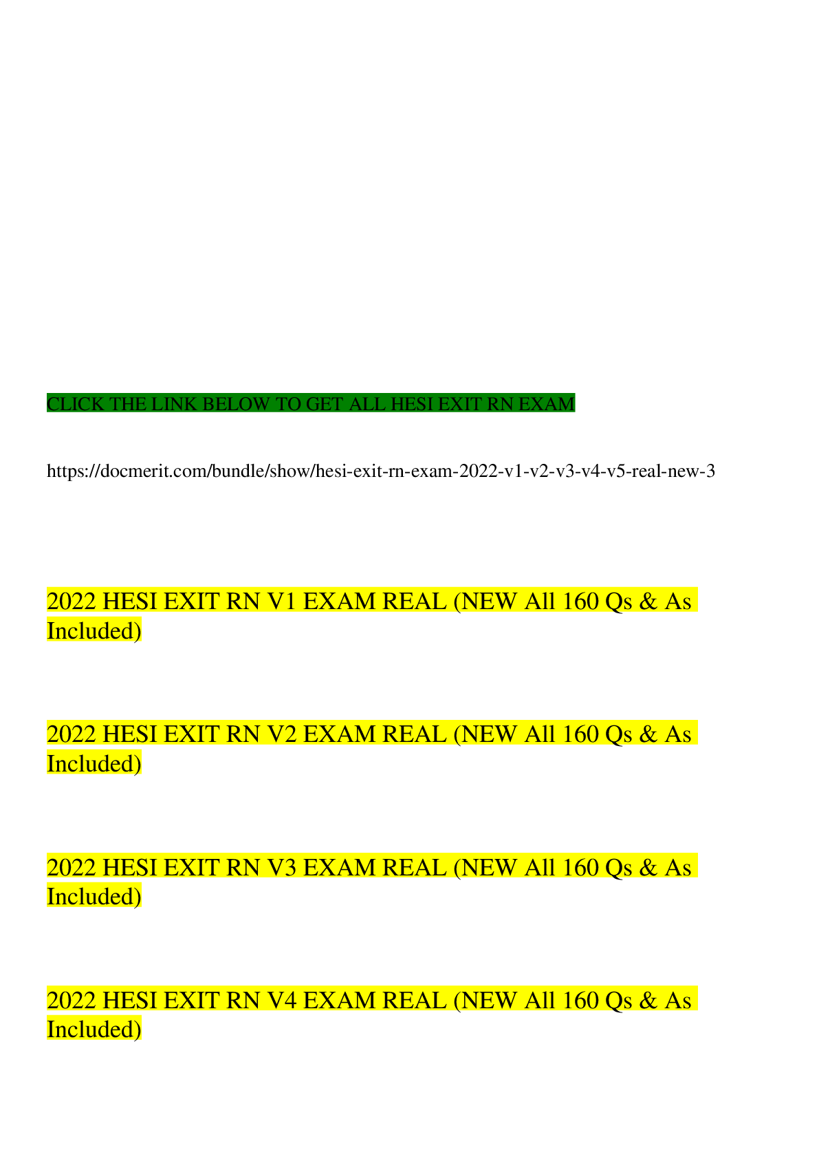 Preview image for 2022 HESI EXIT RN V1 EXAM [ NEW All 160 Qs & As Included - Guaranteed Pass A+!!! (All Brand New Q&A )